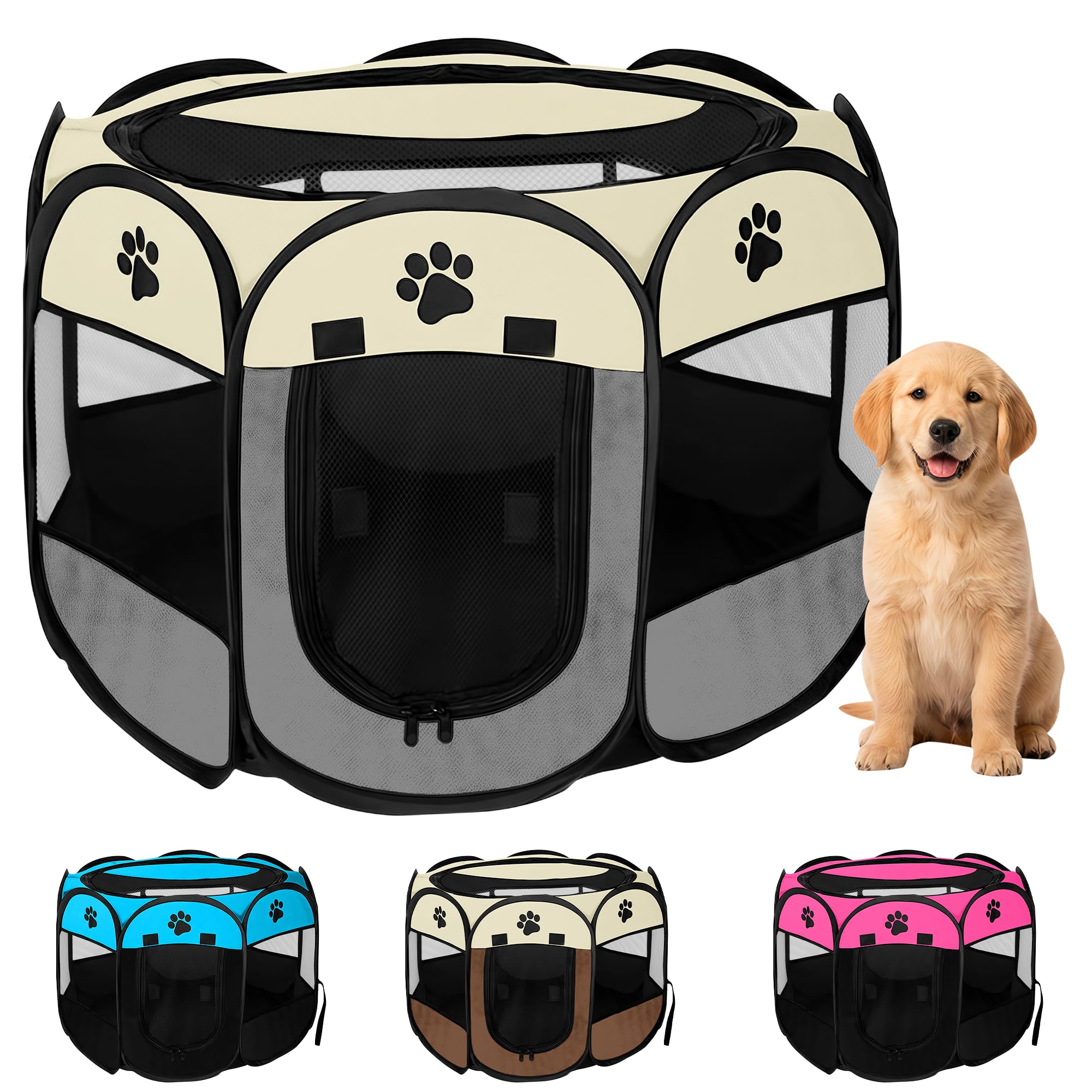 81STtbX7foL._SY2000_.jpg JUPPLIES Hundelaufstall 73x73x43cm – Faltbarer Laufstall aus Oxford-Gewebe für Hunde, Katzen & Kaninchen – Bild 1