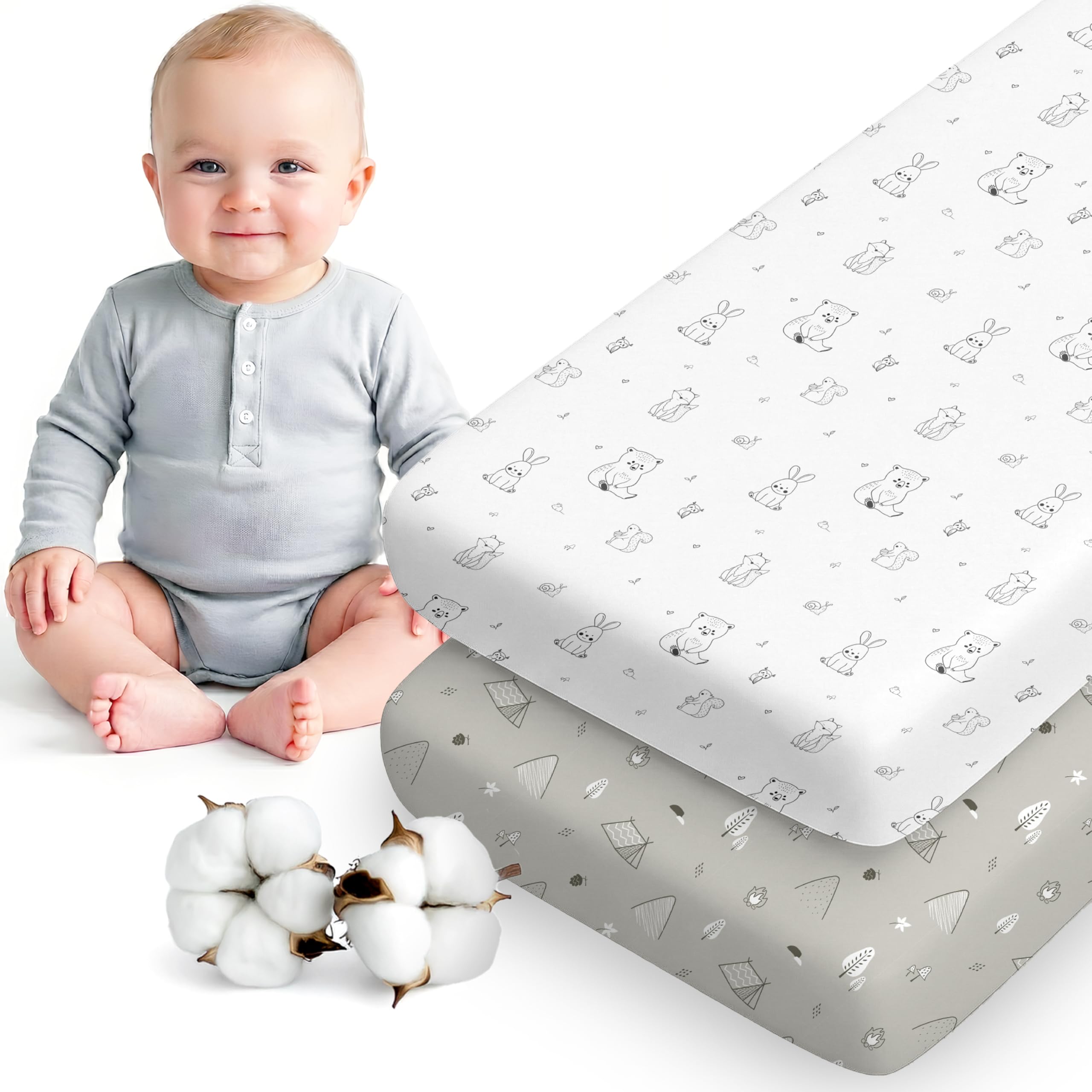81VTGyKDCL._SY2560_.jpg Dreamzie 2er Set Spannbettlaken 70x140 cm – Oeko-Tex Baumwolle für sicheren Babyschlaf – Bild 1