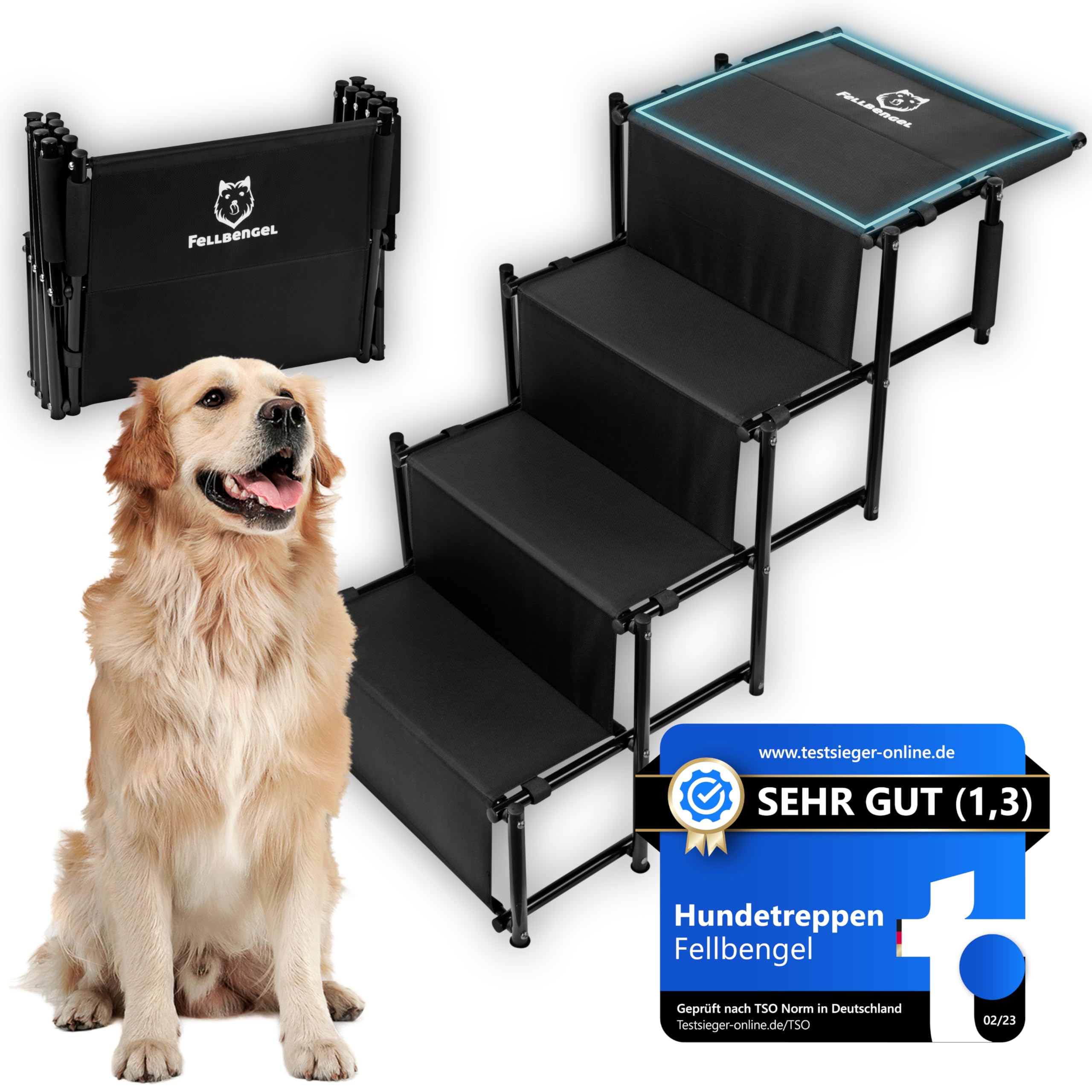 81b-cgs63bL._SY2560_.jpg Fellbengel Hundetreppe Auto klappbar mit EASYSTEP – Einstiegshilfe bis 60kg – Bild 1